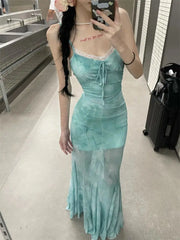 Hnewly Oversize Lace Patchwork Camisole Dresses Sexy Slim Fit Bodycon Fishtail Dress for Women 2025 Summer New Vestidos Mujer