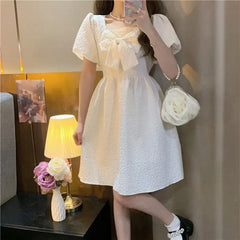 Hnewly DRESS TO IMPRESS Casual Puff Sleeve Fairy Dress White Women's Dresses High Quality Cute Kawaii Fashion Preppy Loose Y2k Fairy Grunge Baby Doll