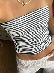 Hnewly Women Y2K Strapless Tube Tops Sexy Off Shoulder Backless Striped Bandeau Going Out Sleeveless Crop Tank Tops