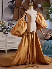Hnewly Yellow Satin Large Tail High-end Accessories Annual Meeting Host Dress Accessories Fashion Show Photography Shawl Women