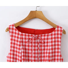 Lunivop Casual Summer Dresses Women O Neck Sleeveless A-line Mini Plaid Dress