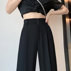 Hnewly Summer Women's Casual Pants Wide Leg Pants Elegant Office Lady New Solid Autumn High Waist Loose Trousers Female