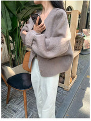 Hnewly Short Woolen Jackets Autumn/Winter Korean-Style Metal Single Breasted Round Neck Loose Rabbit Hair Women Wool Coats