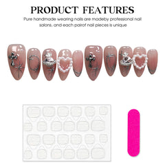 Hnewly 10pcs Blush Pink Fake Nail Patches Handmade Pearl Love Heart Press On Nails Planet Cross Designs Detachable Almond