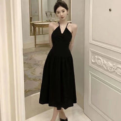 Hnewly Black Halter Dress for Women Backless Sexy Elegant Holiday Summer French Style Chic A-line Party Classic Streetwear New Vestidos
