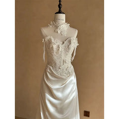 Hnewly French Satin Retro Lace Light Wedding Dress Heavy Bridal Dress Evening Gown Light Luxury Satin Fishtail Exit Veil Customized