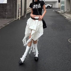 Hnewly New Small Style Lace Splicing Irregular High Waist A-line Short Skirt