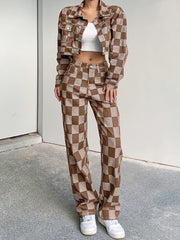 Hnewly y2k Contrast Plaid Denim Jackets Korean Streetwear Long Sleeves Pockets Cropped Jean Women'S Coats Casual Retro Outfits