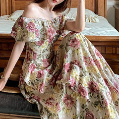 Hnewly French Elegant 2000s Vintage Dress Women Floral Floor-Length Sexy Wedding Party Long Boho Dress Beach Style 2024 Summer Y2k Chic