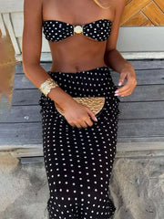 Hnewly Speckled Print 2 Piece Set Sexy Women Seashell Knot Tank Top+See Through Long Skirts Matching Midnight Clubwear Suits
