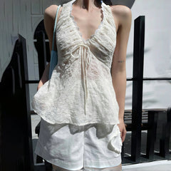 Hnewly Elegant Off Shoulder Sport Halter Vest Y2K Casual Solid Sleeveless Backless Women Top Sexy Summer High Street Camisole