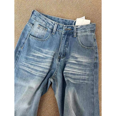 Hnewly Vintage Classic American Denim Jeans for Women Retro High Waisted Wide Leg 1950s/1960s Inspired Jeans Washed Blue Pants