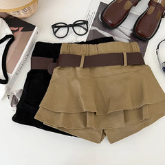 Hnewly Women Tiered Ruffle Skirt with Belt Low Rise Denim Skirt Teengirl Miniskirt e-girl Y2K Aesthetic 90s Outfit