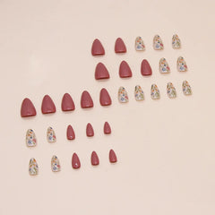 Hnewly 24pcs/set Short Almond Flowers Reusable Adhesive False Nails Cheap Artificial Presss on Nails with Glue Woman Fake Nail Full Set