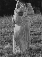 Hnewly Elegant Maternity Dress Photoshoot Adjustable Lace Gown for Baby Shower Prenatal Photography Two-piece set