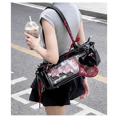 Hnewly Japanese Style Black Ita Bag Handbag Women New Harajuku Transparent Leather Shoulder Bags Ladies Anime Itabag Underarm Bag Y2K