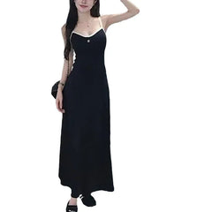 Hnewly Women's A-Line Stripe Slim Fit Long Skirt Summer Fashion Casual Style Polyester Fiber No Sleeve Sweet Style Midi Dress