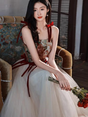 Hnewly France Vintage Bow Mesh Wedding Runway Party Dresses Women Summer Fashion Elegant Strap Graduation Evening Vestidos Ladies Robe