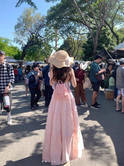 Hnewly Design V-Neck Strap Midi Dress Women Beacy Style Summer One Piece Dress Korean Fashion Clothing Elegant Vintage Dress Chic Y2k