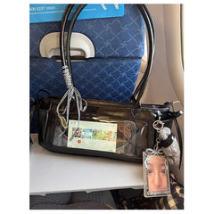 Hnewly Japanese Style Black Ita Bag Handbag Women New Harajuku Transparent Leather Shoulder Bags Ladies Anime Itabag Underarm Bag Y2K