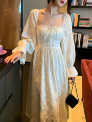 Hnewly DRESS TO IMPRESS Spring Elegant Long Fairy Dress Women Sweet Embroidery Flare Sleeve Casual Dress Office Lady Fashion Korean Party Dress Y2k