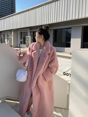 Hnewly Fashion Autumn/Winter Thick Suit Collar Imitation Mink Fur One Piece Fur Eco Friendly Furs Long Coat Women Jacket Winter Clothes