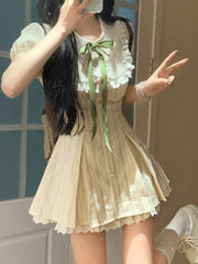 Hnewly Lolita Kawaii Y2k Colorful Dot Print Dress Women Sweet Sleeveless Mini Dress Outwear One Piece Dress Korean Fashion Clothing