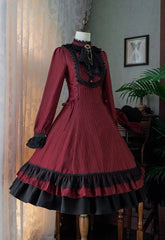 Hnewly Original Gothic Dark Red Large Size Lolita Style Long Sleeve Dresses Op Spring New Women's Slim Fit Elegant Retro Cosplay Dress