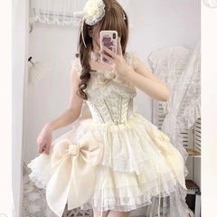 Hnewly Japanese Victorian Lolita Princess Dress Women Elegant Bow Lace Mesh Evening Party Flower Wedding Dresses Girls Sweet Vestidos