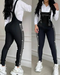 Hnewly Summer Rhinestone Decor Buckled Suspender Jumpsuit Women Long Jumpsuits Elegant New Fashion Woman Casual Daily Clothing