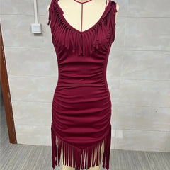 Lunivop Women Summer Deep V Neck Tassel Mini Dress, Sexy SleevelessSolid Patchwork Dress