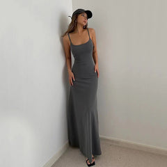 Hnewly Summer Autumn Bodycon Women Dress Sexy Spaghetti Strap Sleeveless Solid Floor Length Dress Fashion Elegant Party Night Vestidos