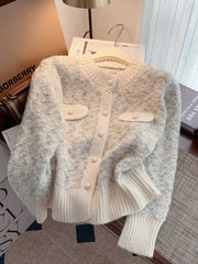 Hnewly Luxury Pearl Button Sweater Women O-Neck Long Sleeve Cardigan Coat Single Breasted Warm Jacket Casual All-Matched Knitwear Top