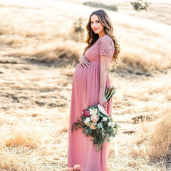 Hnewly Maternity's Dress Pregnancy Photography Props Dusty Pink Long Chiffon Elegant Pregnant Women Clothes Lace Dresses