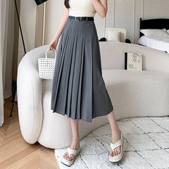 Hnewly Spring Summer High Waist Midi Pleated Skirts Womens Fashion A-line Casual Suit Skirt Ladies Elegant Vintage Umbrella Skirt