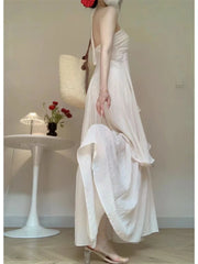 Hnewly White 2 Piece Dress Sets Summer French Romance Elegant Halter Blouse + Sweet Skirts Fairy Style Beach Party Aesthetic