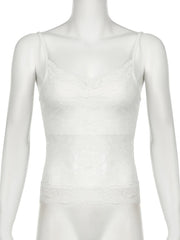 Hnewly Sexy Slim Lace Camis Top See Through Solid Slash Neck Sleeveless Tank Tops Women 2024 Summer Fashion Streetwear Ladies