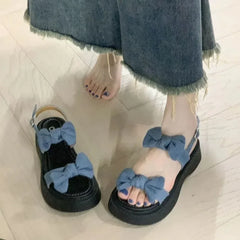 Hnewly Sweet Butterfly Knot Summer Women Shoes New Korean Style Fashion Women's Sandals Casual and Versatile Platform Sandals