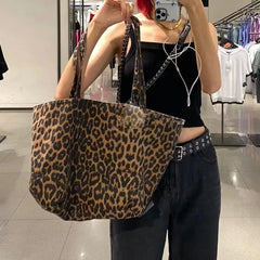 Hnewly New Oversize Leopard Tote Bags Luxury Canvas Shoulder Bag Large Capacity Purses and Handbags Animal Printed Shopper Designer Bag