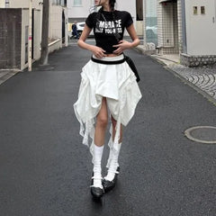 Hnewly New Small Style Lace Splicing Irregular High Waist A-line Short Skirt