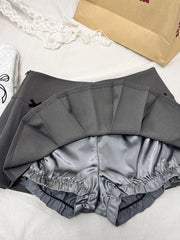 Hnewly Preppy Style Pleated Skirts Classical Grey 2000s Aesthetic High Waist A-Line Skirt Bow Kawaii Girls Elegant Japanese Streetwear