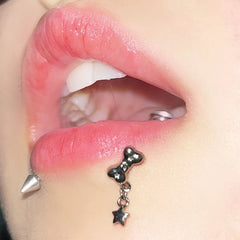 Hnewly 1Pc Trendy Y2K Stainless Steel Bone Chain Star Stud Earrings 1.2mm Tongue Ring Punk Piercing Jewelry Gift for Women