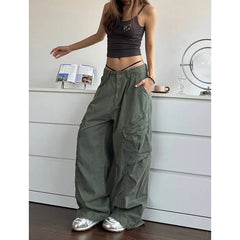 Hnewly NEW Green Jeans for Women High Quality High Waist American Wide Leg Pants Solid Y2K Vintage Straight Summer Trousers