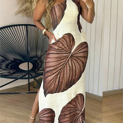 Lunivop Womens Dresses Tropical Print One Shoulder Bodycon Slit Dress Sexy Slim Fit Maxi Dress Simple Commuting Elegant Dress