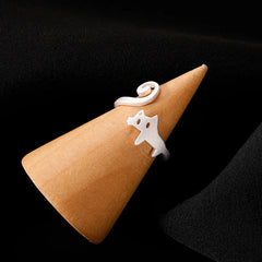 Hnewly Cute Silver Color New Trendy Cat Engagement Rings for Women Couple Elegant Simple Handmade Finger Anillos Jewelry Adjustable