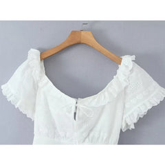 Lunivop Pretty Girl Holiday Summer Dresses Women O Neck Short Sleeve A-line Mini Hollow Out Embroidery White Dress Backless Robe