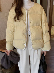 Hnewly Sweet O Neck Cute Parkas Women Long Sleeve Preppy Style Warm Cotton Coat Japan Casual Female Solid Thick Warm Retro Jacket