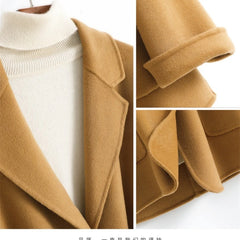 Hnewly Women's Double Sided woolen Jacket, Short, Thick, Korean Fit, Suit Collar, Woolen Coat, Warm, Winter, spring,autumn