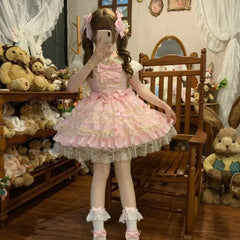 Hnewly Cosplay Japanese Style Kawaii Lolita Skirts Women Party Vintage Sweet Lace Bow Birthdays Cake Skirt Harajuku Y2k Bandage Dress