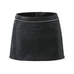 Hnewly Black mini skirts for woman korean fashion fall faux leather skirt vintage punk clothes PU skirts zipper up harajuku fashion